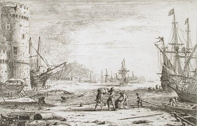 Hafen mit großem Turm von Claude Lorrain